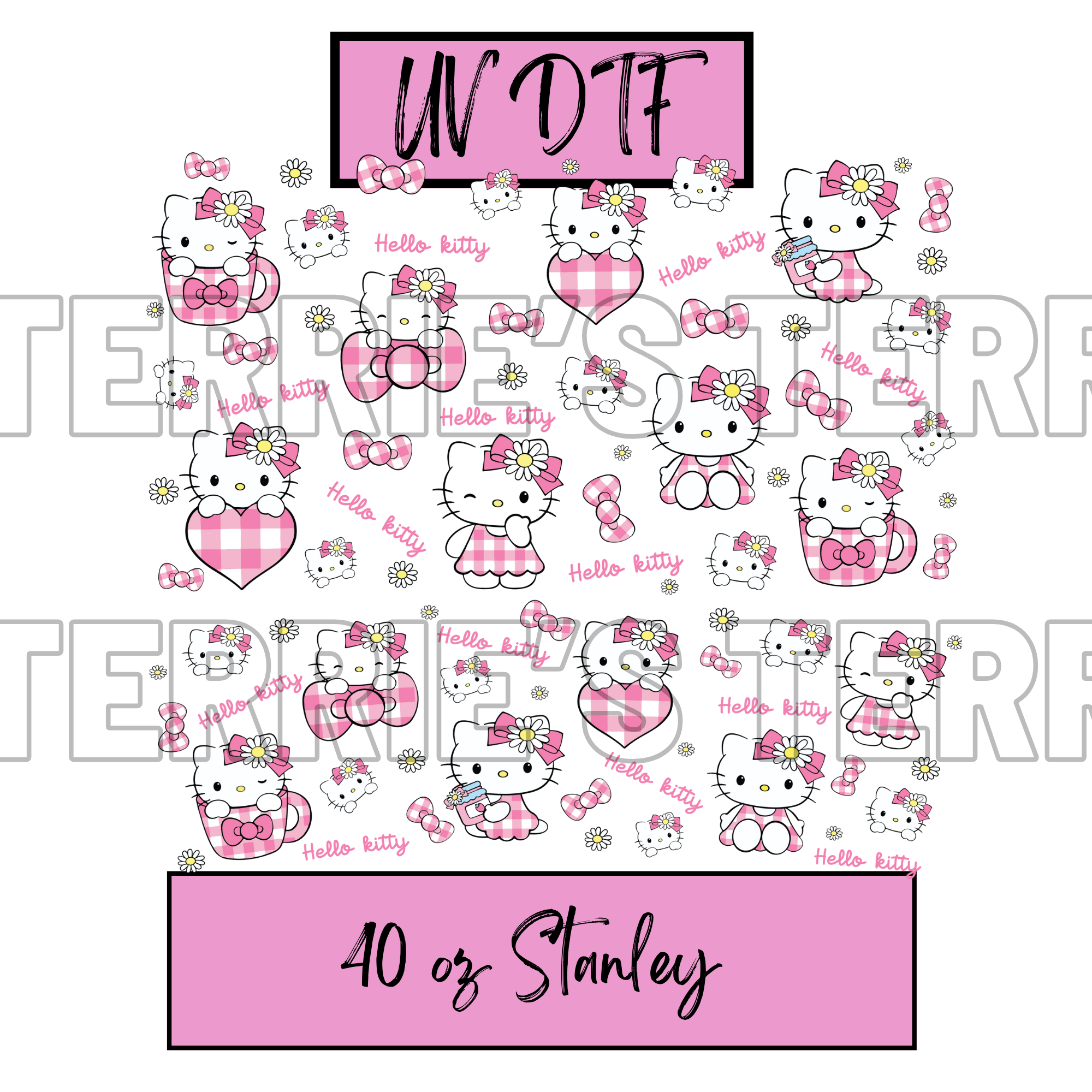 Pink Gingham Cat 2 piece UVDTF Wrap for Stanley & Dupe